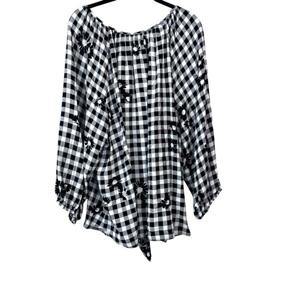 NWTAllison Daley $69 Gingham Floral Blouse Balloon Sleeve Tie Top Plus Size 3X - Picture 3 of 10